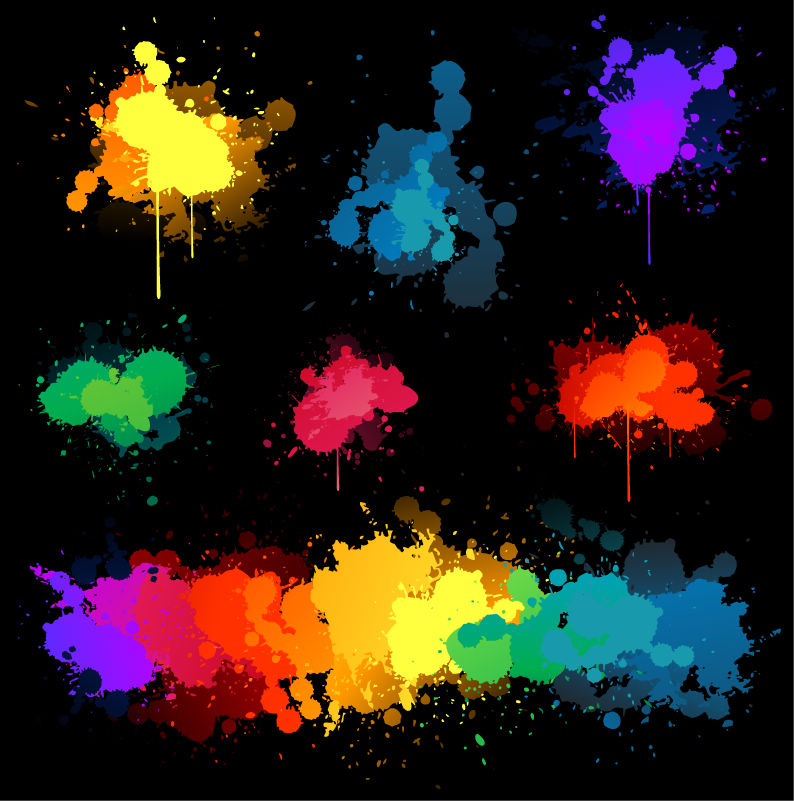 Set Of Colored Blots On The Black Background (18549) Free EPS Download